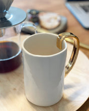Load image into Gallery viewer, Hand-built Mug 14 fl oz, with 22k gold luster handle , any drink - Handmade Gift for Her, Gift for Him