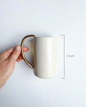 Load image into Gallery viewer, Hand-built Mug 14 fl oz, with 22k gold luster handle , any drink - Handmade Gift for Her, Gift for Him