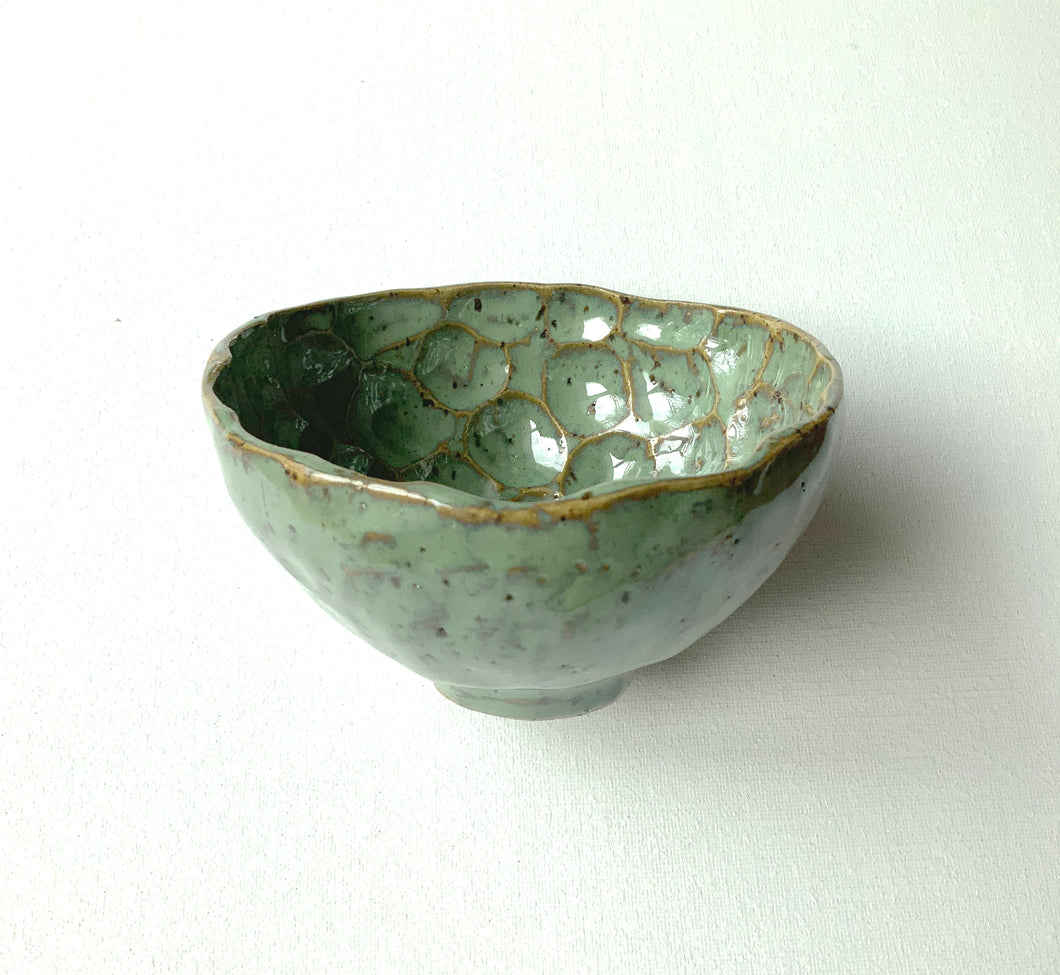 Hand Built Speckled Matcha Bowl / Green